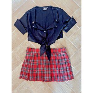2-Pc Crop Top Plaid Skirt Set HUSTLER Lingerie Tartan Mini School Girl Cosplay